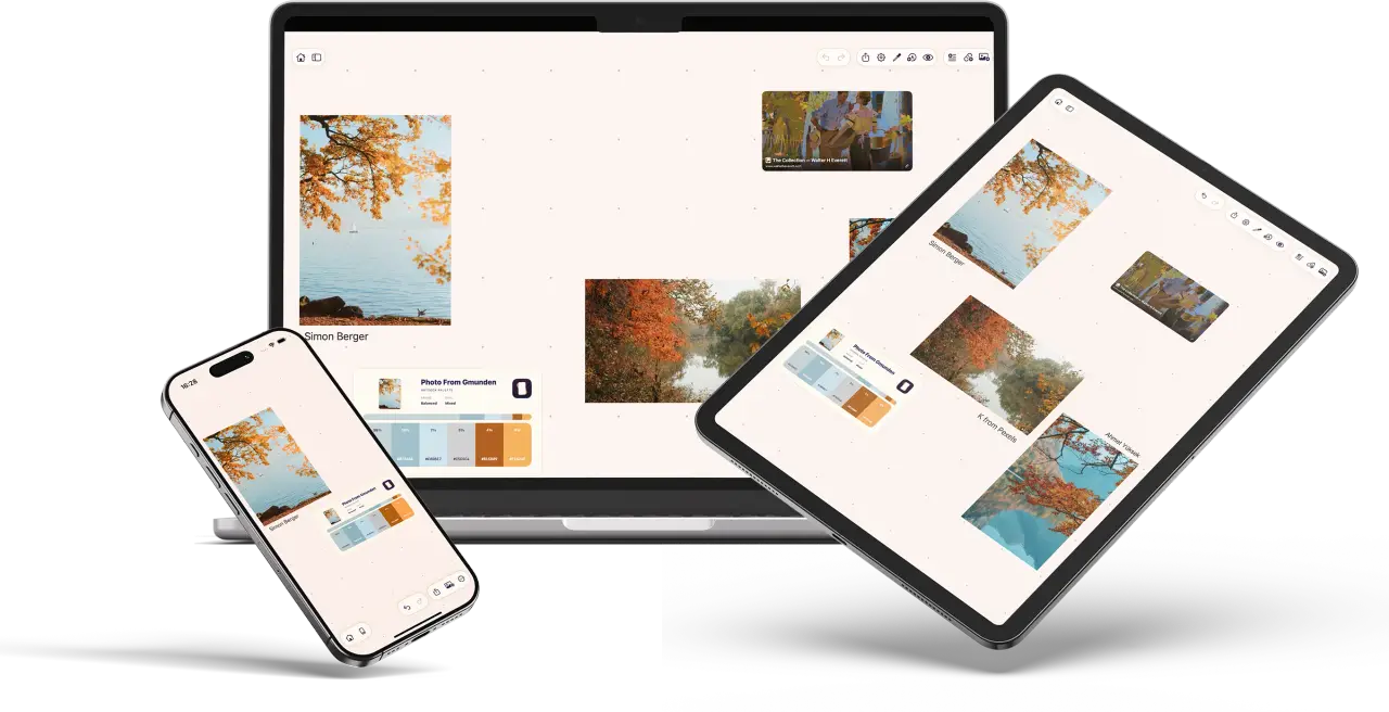 The same ArtDeck reference board shown on a Mac, an iPad, and an iPhone