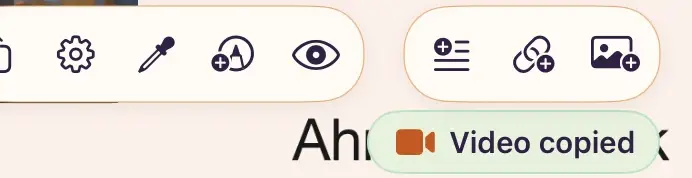 The Video copied confirmation appearing in the top corner of an ArtDeck board