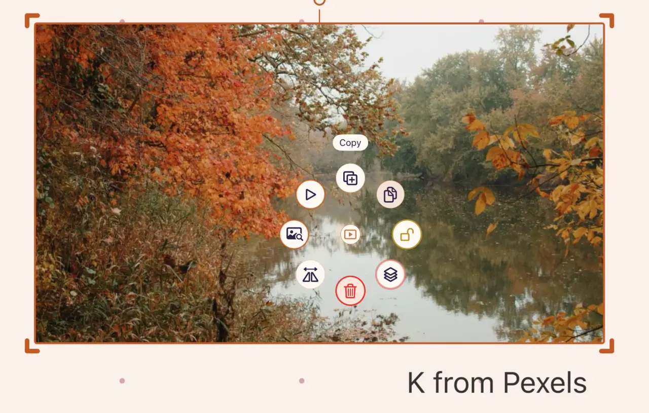 A single video selected on an ArtDeck board with the radial menu open and the Copy action highlighted