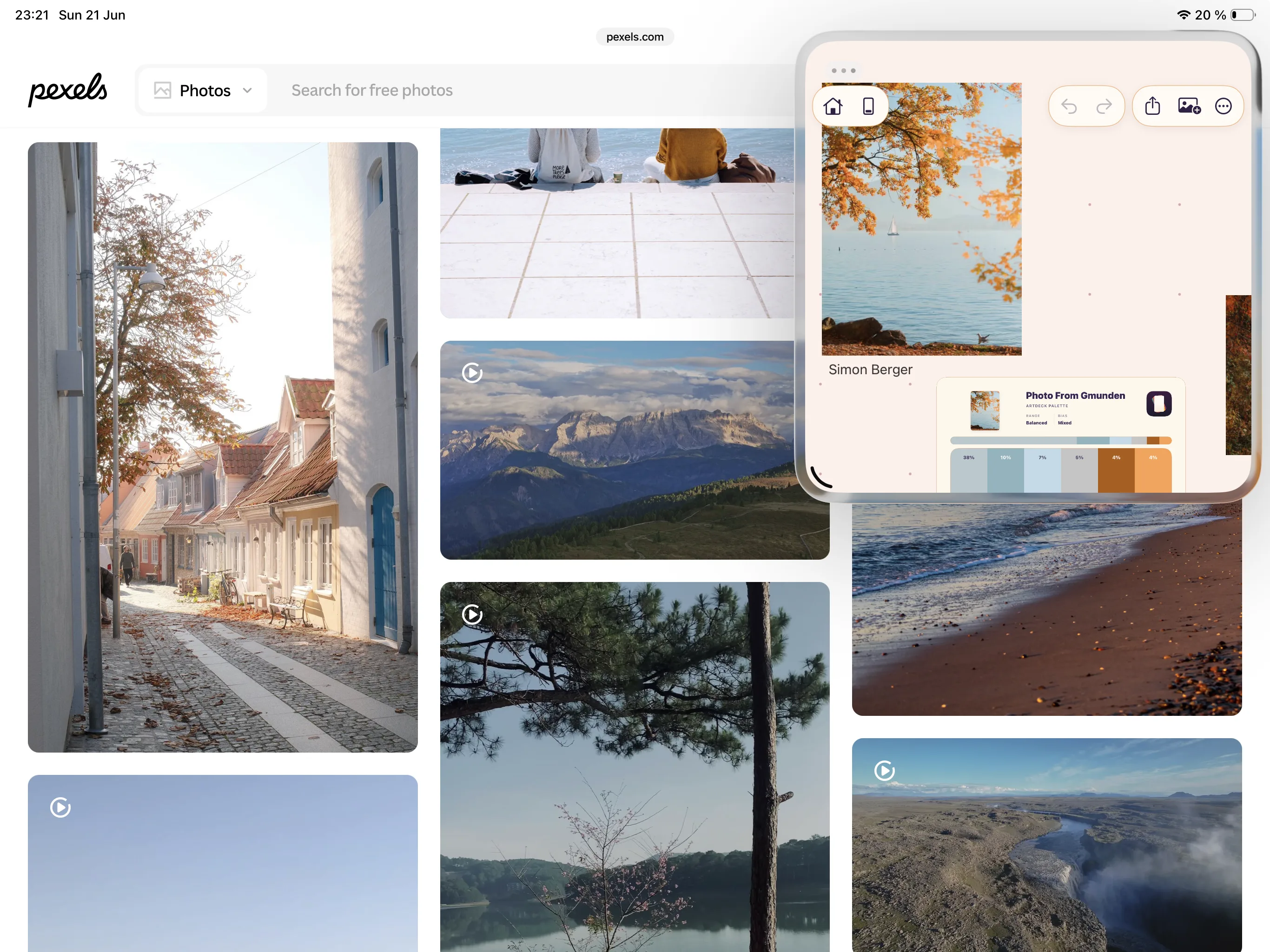 ArtDeck running in Slide Over on iPad beside a web page with image references.